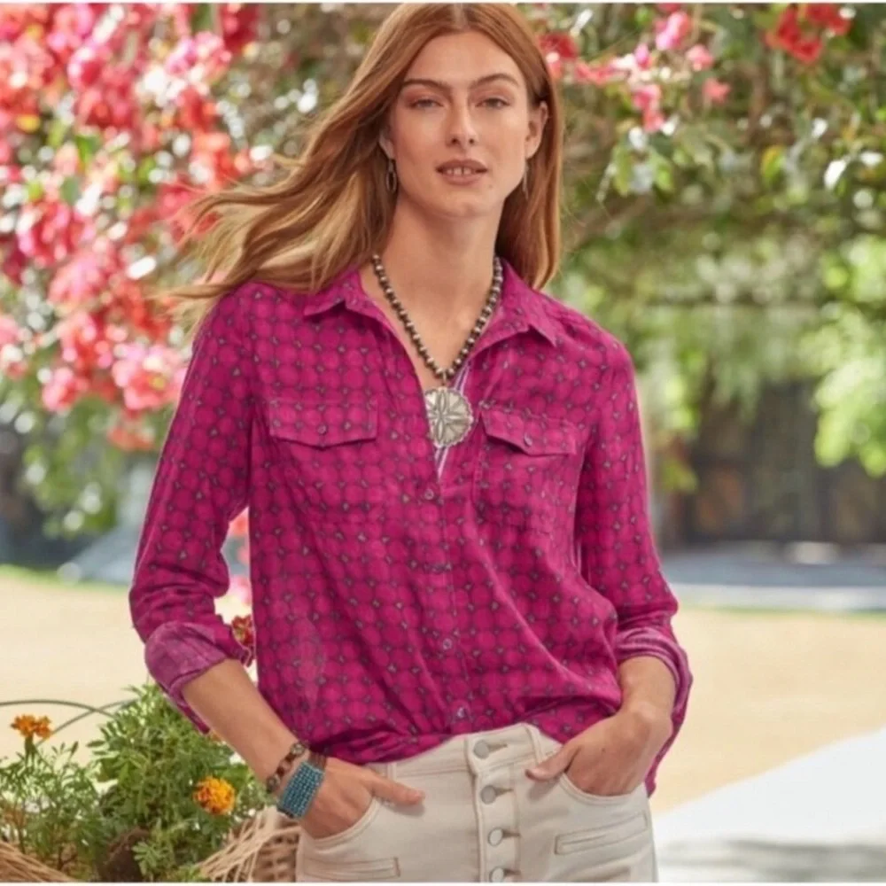 Sundance Floral Joy Circle Print Button Down Top S - Picture 1 of 5